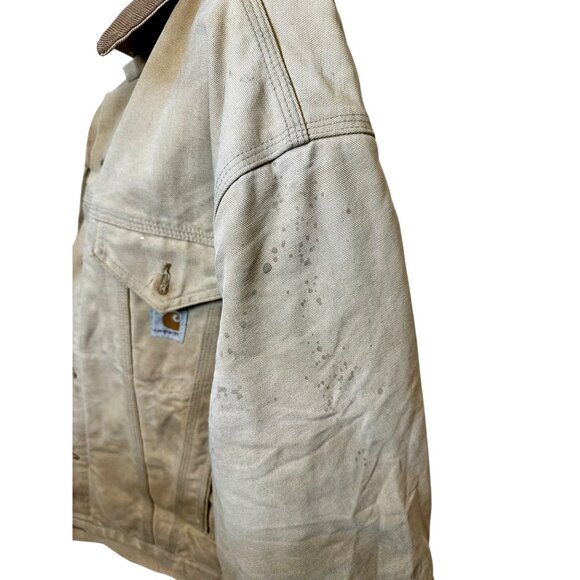 Vintage Carhartt Blanket Lined Chore Jacket Tan Distressed Workwear Size 44 USA - Picture 5 of 12
